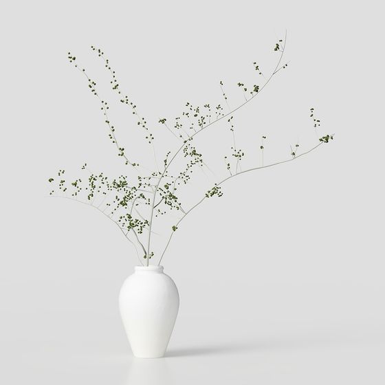 Low-Poly Vase with Branches 3D Model