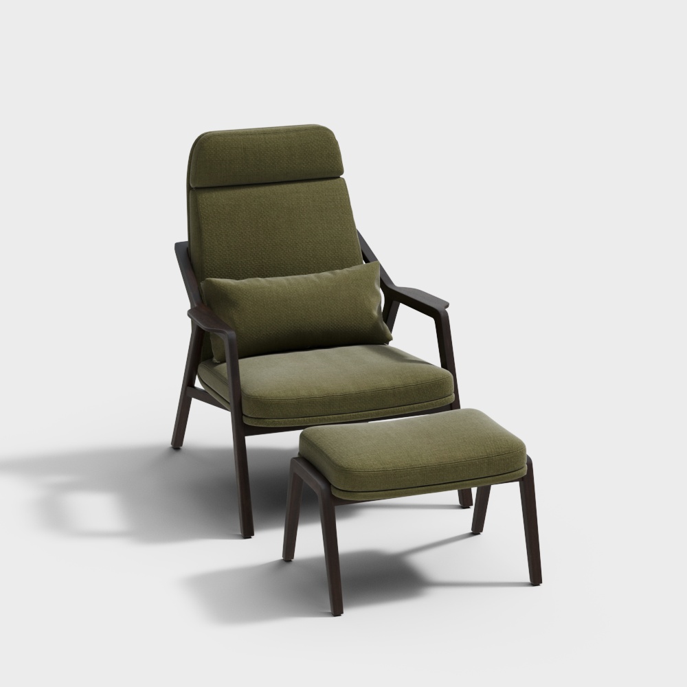 Cozy Retreat Lounge Chair – Low-Poly Wooden Frame Model