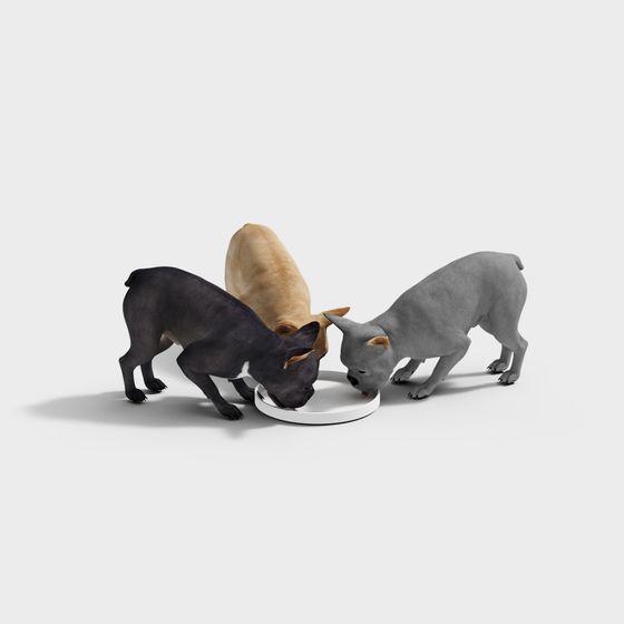 Adorable Puppies Sharing a Meal 3D model