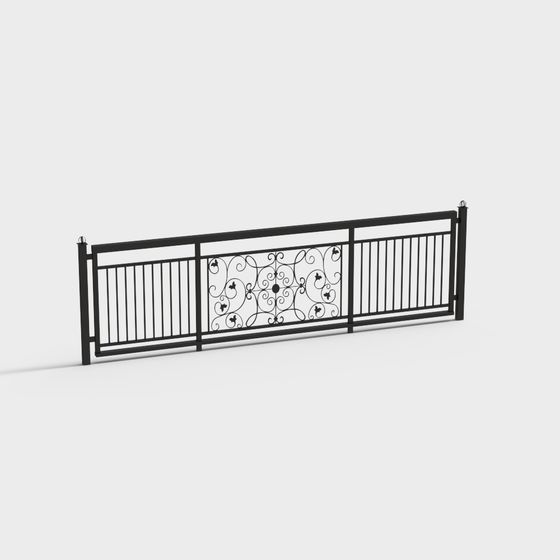 Elegant Wrought Iron Railing 3D model