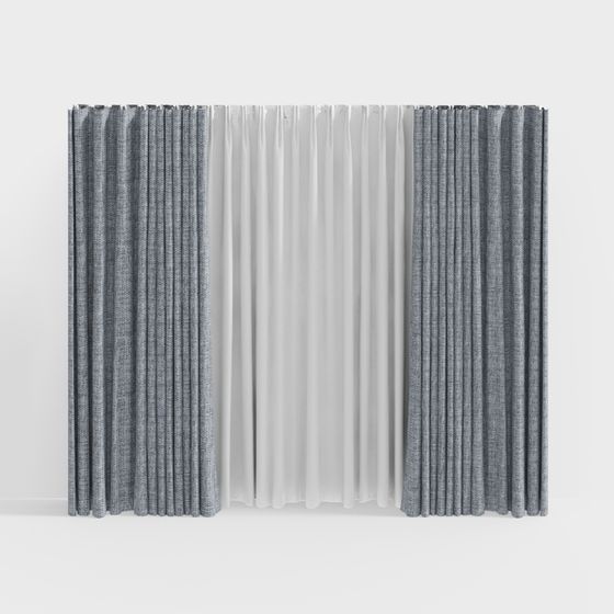 Stylish Gray Curtain 3D Model for Interior Design