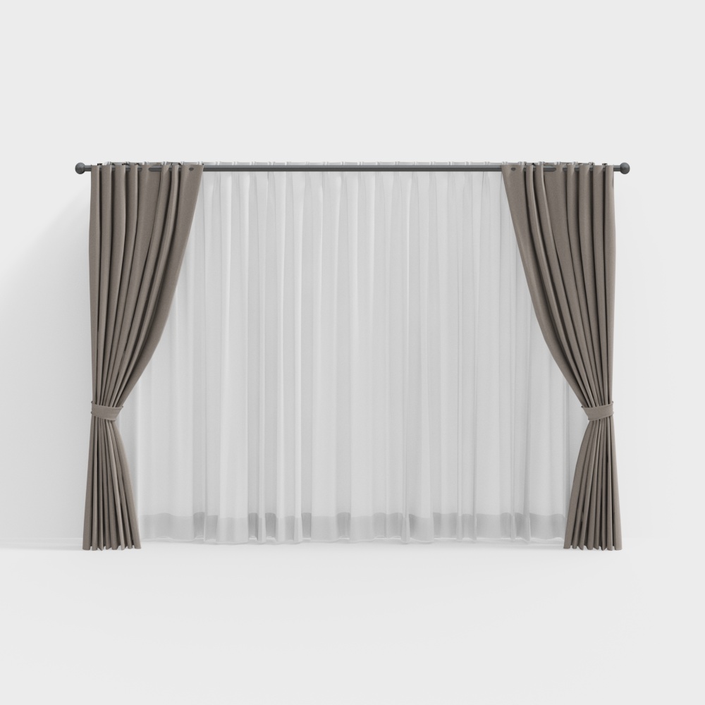 モダンな主寝室のファブリックカーテン