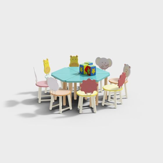 Colorful Children's Play Table and Chair Set 3D model
