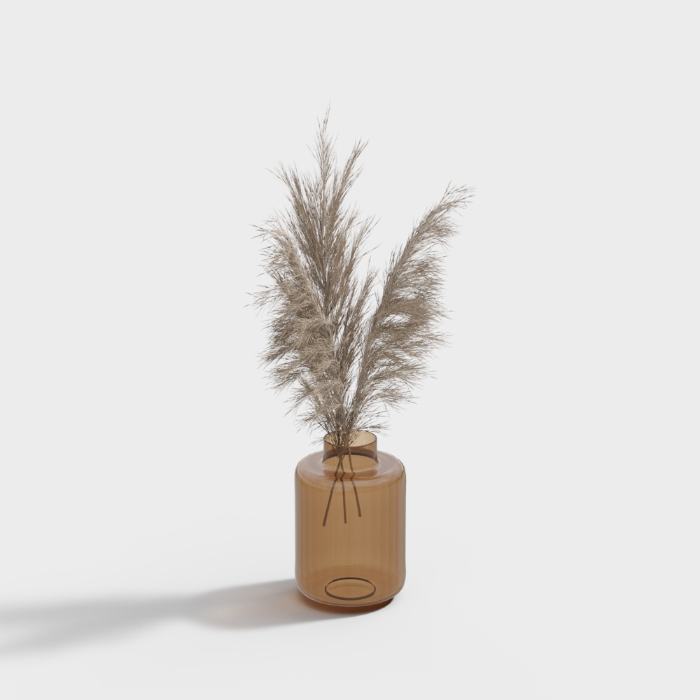Glass Vase with Reeds 3D Model – Detailed Glass Decor