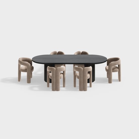 Round Table with Six Chairs Low-Poly 3D model