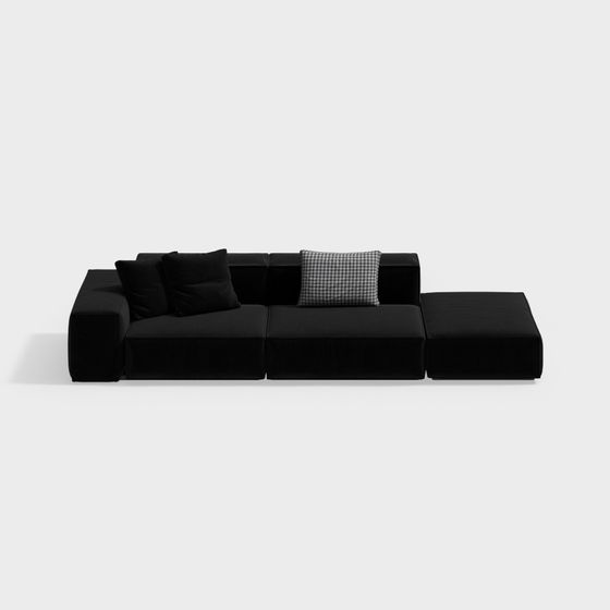 Elegant Black Low-Poly Sofa 3D model for Modern Spaces