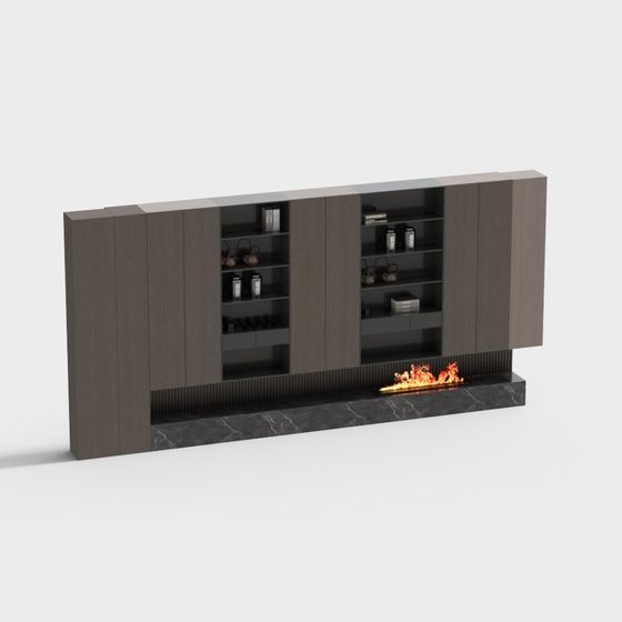 Urban Living Room Fireplace Cabinet 3D model