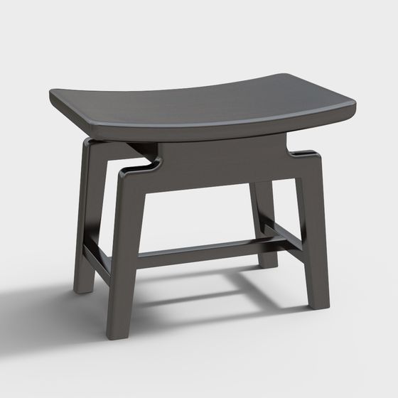 Curved Wood Stool 3D model