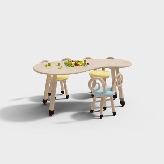 Modern Minimalist Children's Desk and Chair 3D model