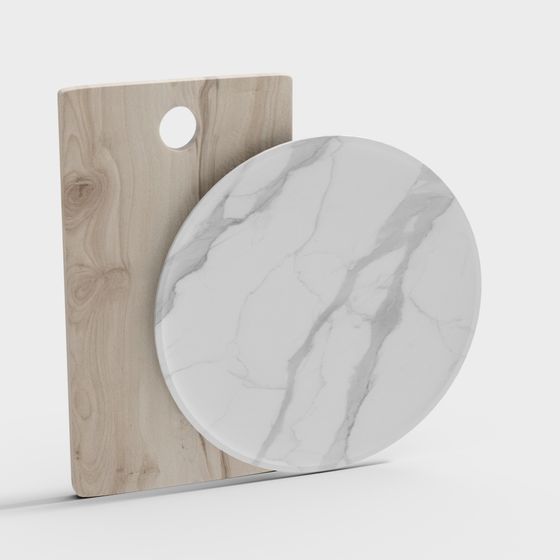 Wood Grain Cutting Board and Marble Plate 3D Model