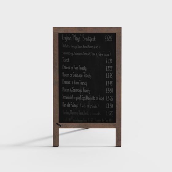 Vintage Cafe Menu Board 3D Model