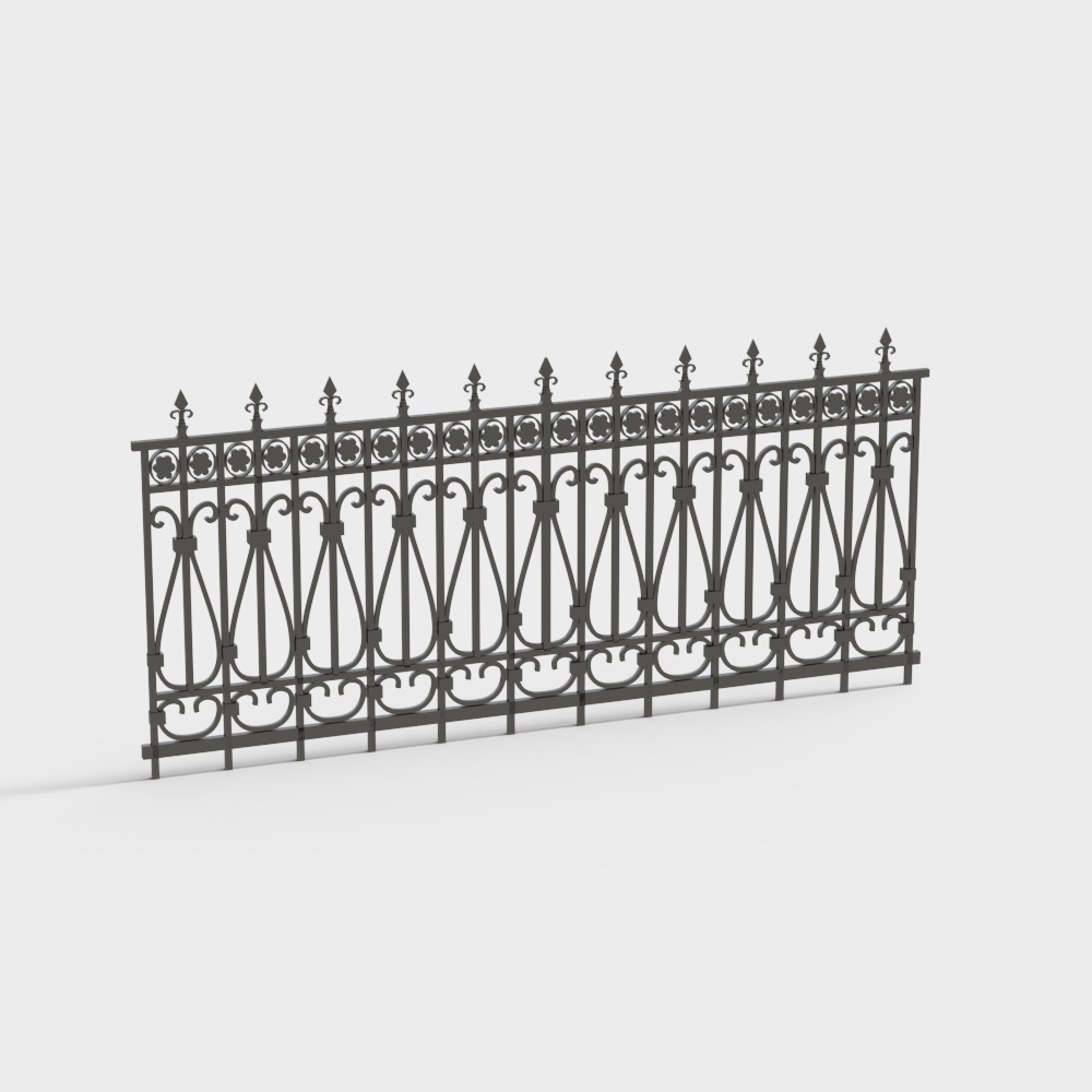 Elegant Wrought Iron Fence 3D model