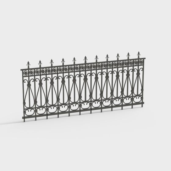 Elegant Wrought Iron Fence 3D model
