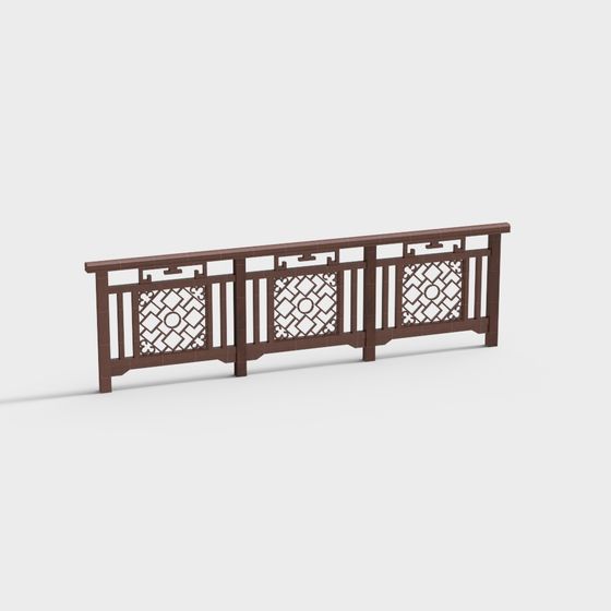 Elegant Oriental Hollow Railing 3D Model