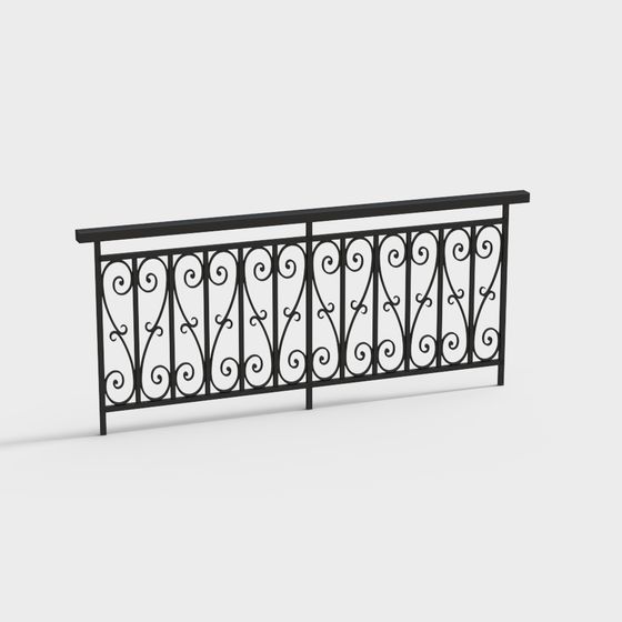 Elegant Wrought Iron Railing 3D model