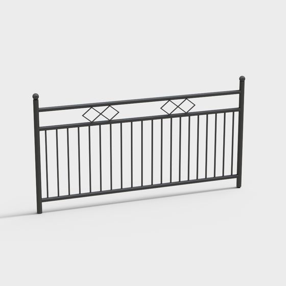 Elegant Metal Railing 3D Model – Black Diamond Pattern