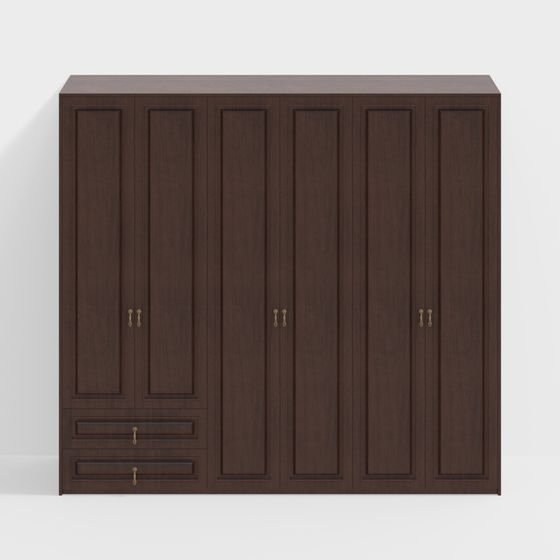 Elegant Six-Door Wardrobe 3D model for Modern Interiors