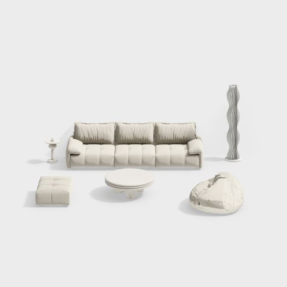 Set Tavolino da Caffè e Divano in Stile Crema