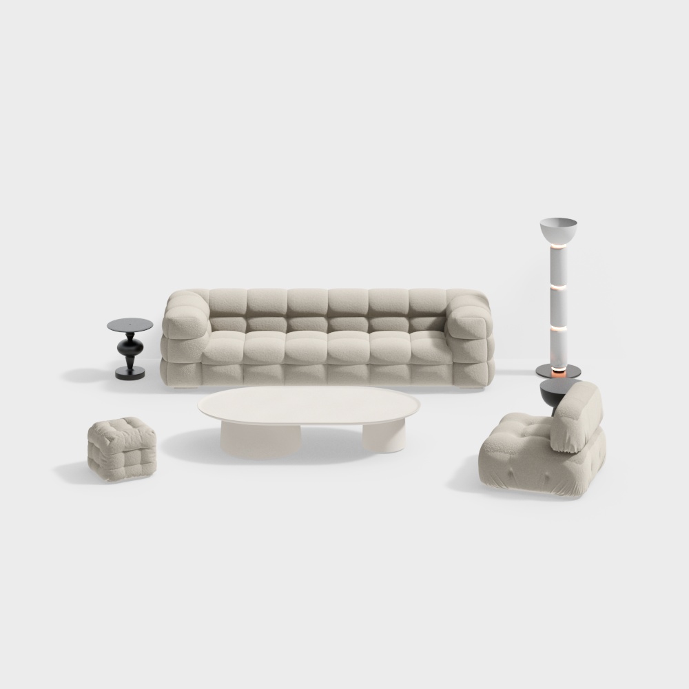 Set Tavolino da Caffè e Divano in Stile Crema