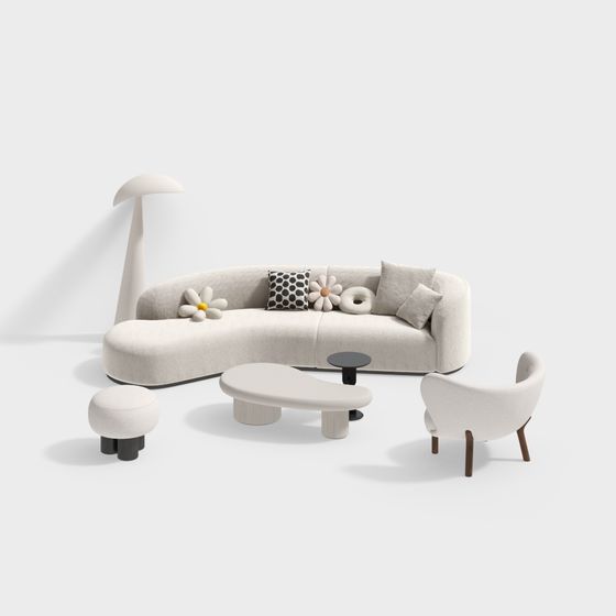 Elegant Low-Poly Sofa Set 3D model for Modern Living