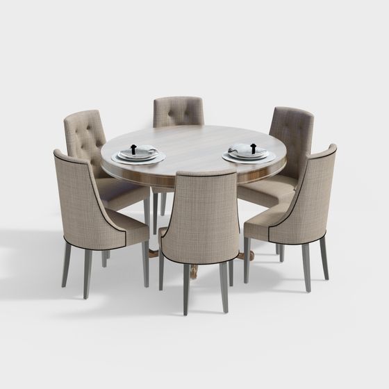 Elegant Round Dining Table 3D model