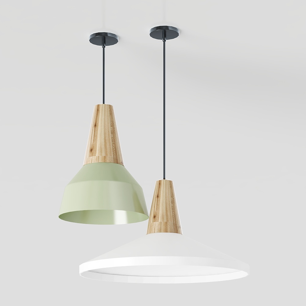 Charming Low-Poly Pendant Light – Wood & Green Design