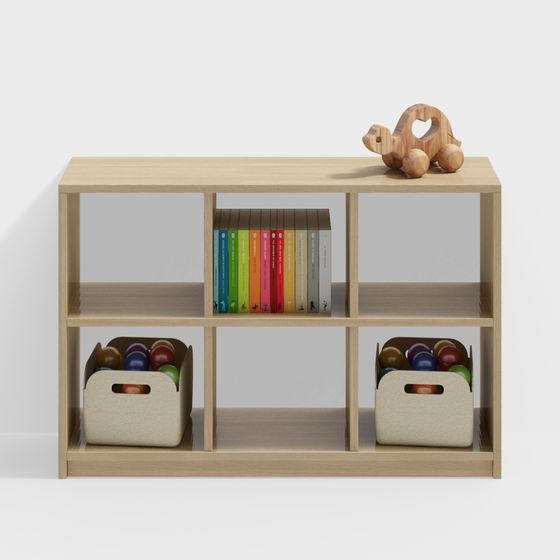 Kindergarten Children's Bookshelf 3D Model in Wood Color