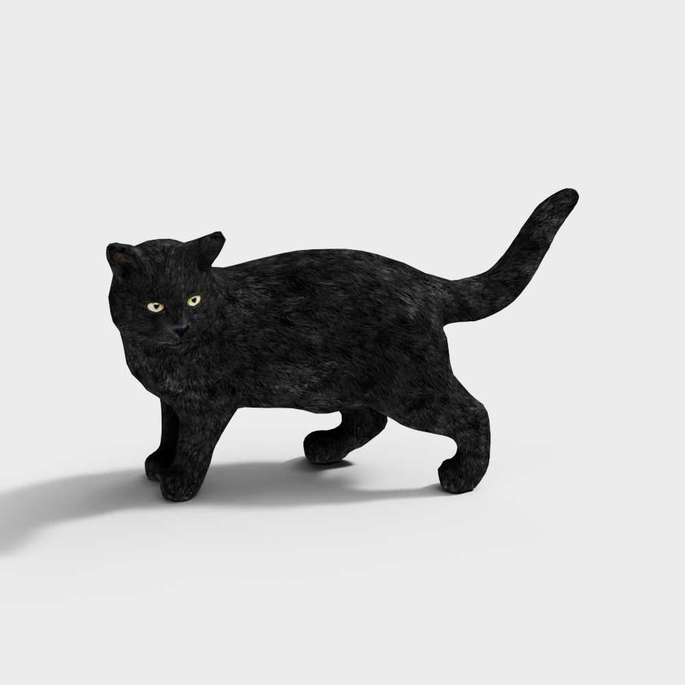 Lifelike Black Cat 3D model with Detailed Features