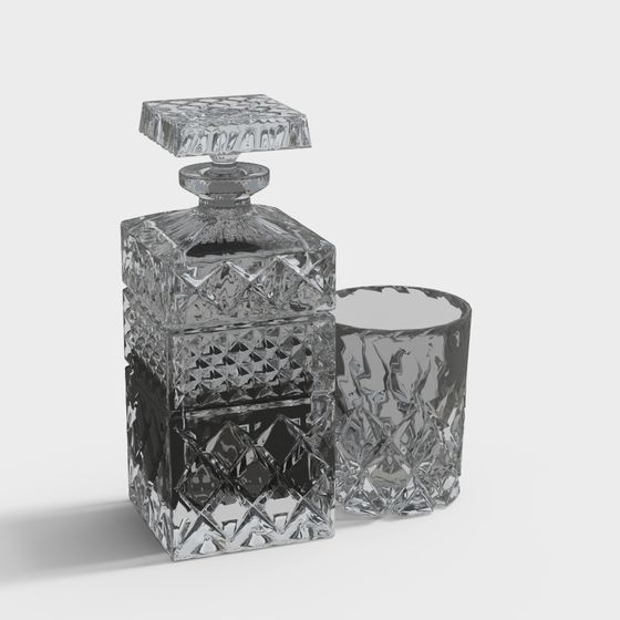 Crystal Bottle and Goblet Set 3D model