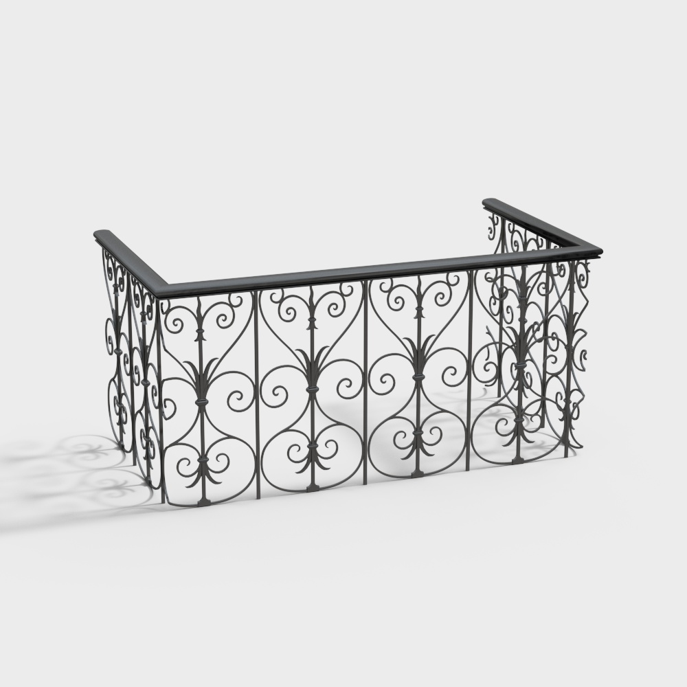 Elegant Wrought Iron Railing 3D Model – Classic Metal Design