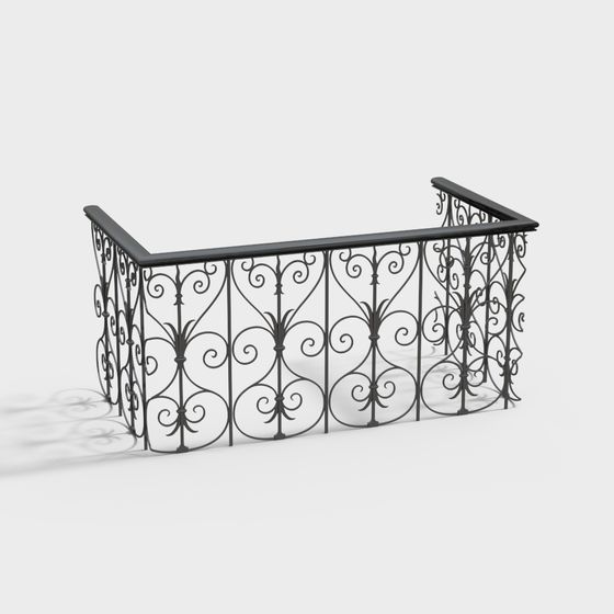Elegant Wrought Iron Railing 3D model