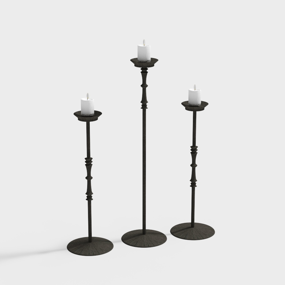 Elegant 3D Candle Holder Set – Black Metal Design