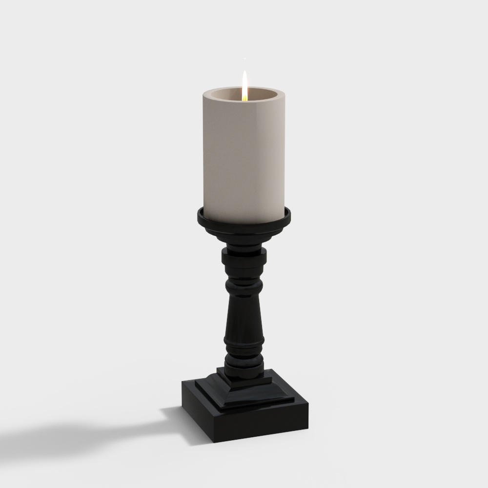 Elegant Candle Holder 3D Model – Low-Polygon Retro Design