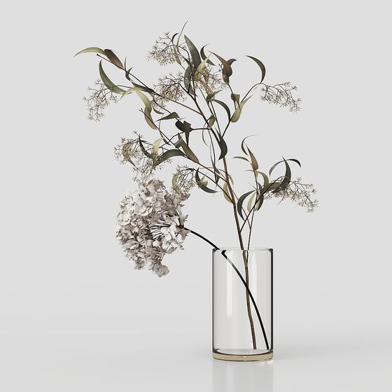 Glass Vase with Natural Floral Arrangement 3D model