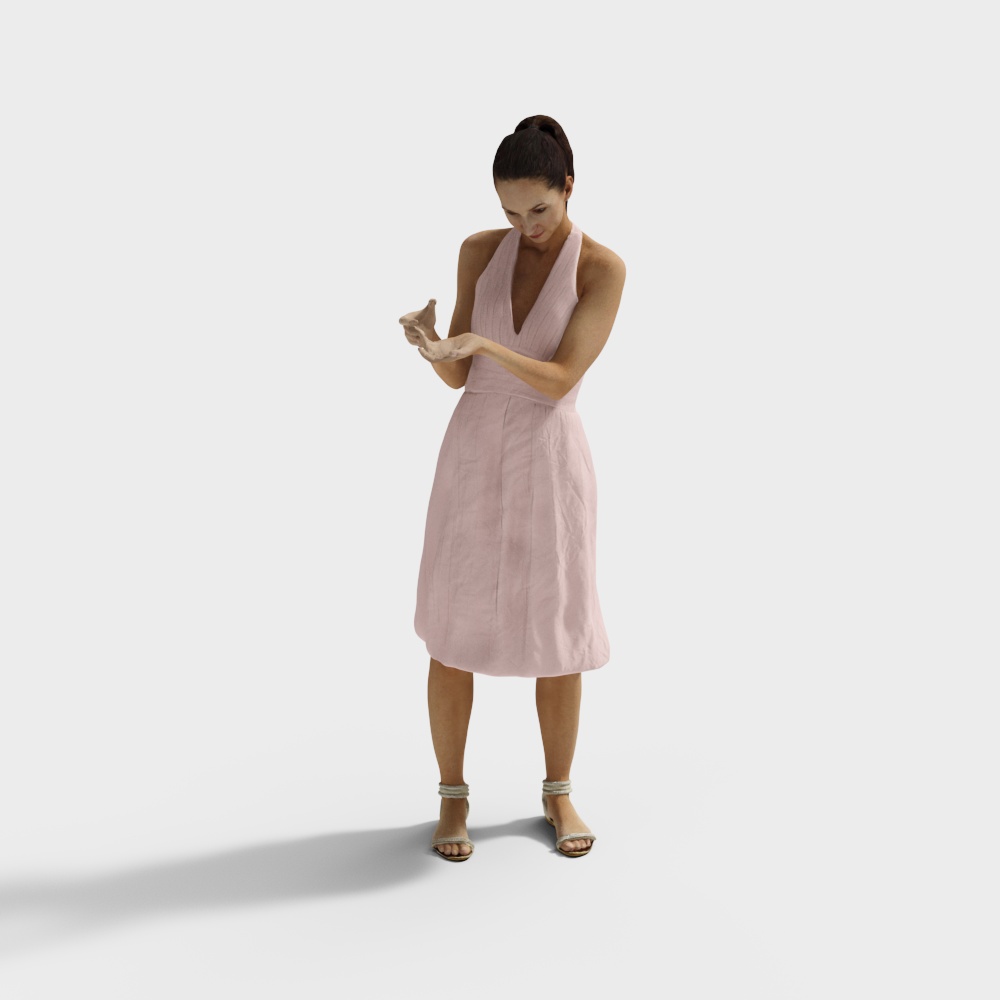 Elegant Female 3D Model with Pink Dress