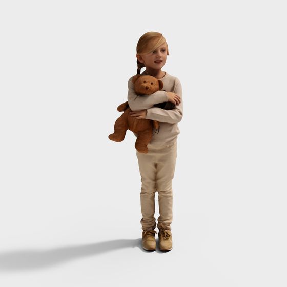 Whimsical Girl and Teddy Bear 3D Model