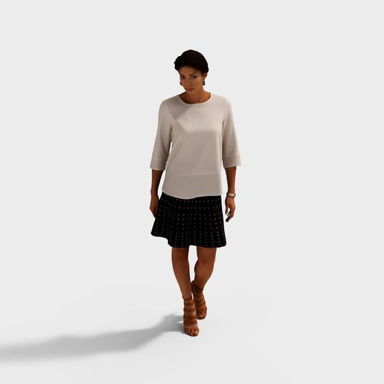 Elegant Female 3D Model with Polka Dot Skirt