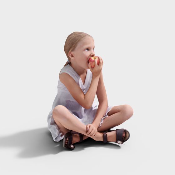 Lovely Little Girl 3D Model with Apple
