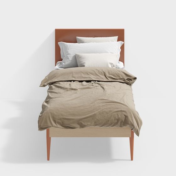 Children's Single Bed 3D Model in Wood Color