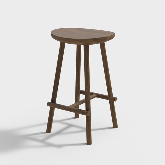 Stylish Wooden Bar Stool 3D Model