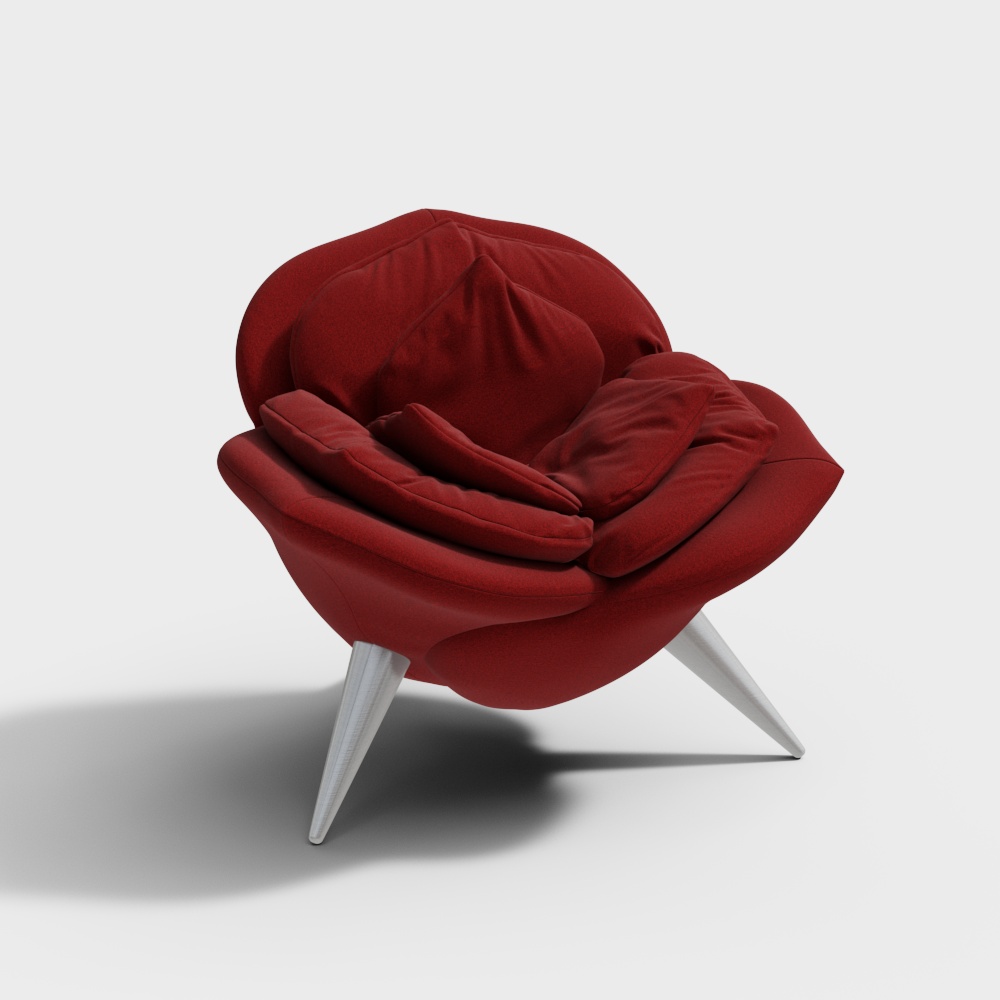 Rose Chair 3D Model – Low-Poly Red Velvet