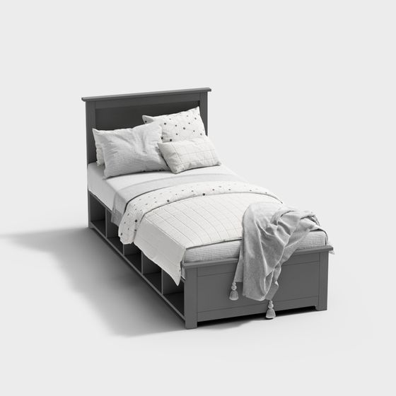 Modern Single Bed 3D Model in Black Finish