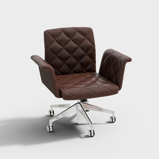 Elegant Brown Leather Office Chair 3D model