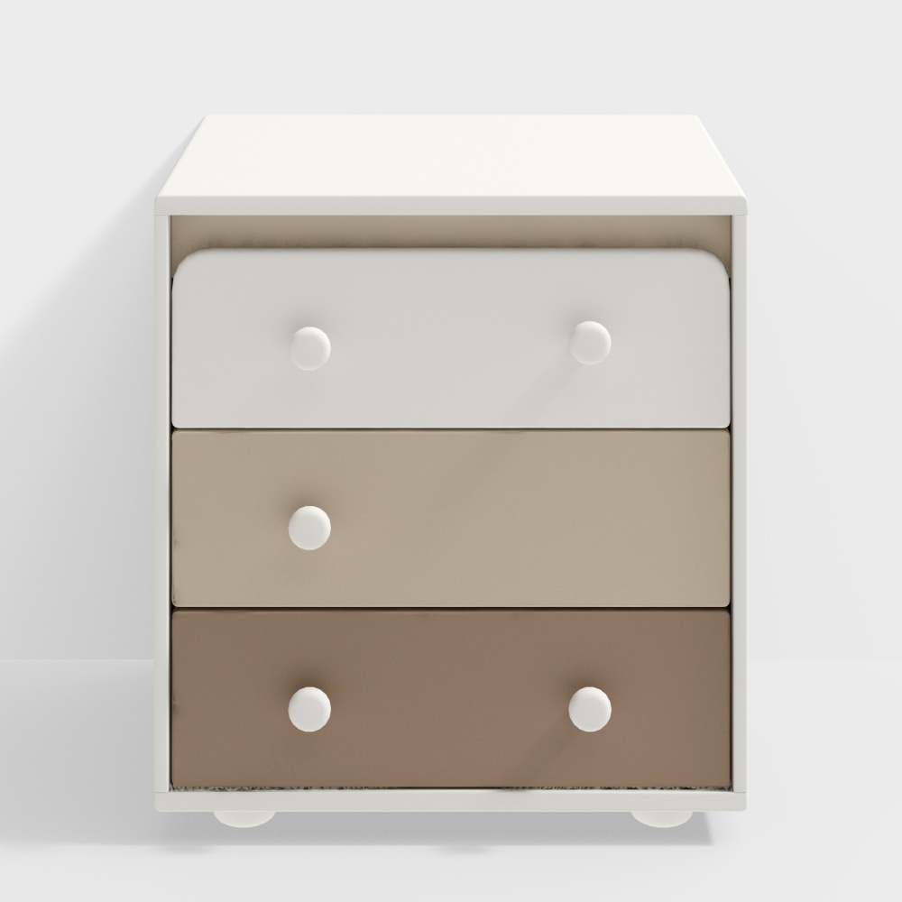 Cream Semi-High Bed Three-Drawer Chest