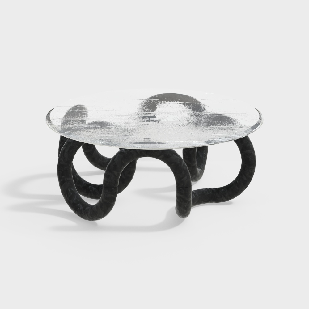Sleek Glass Table 3D Model – Transparent Top & Marble Legs