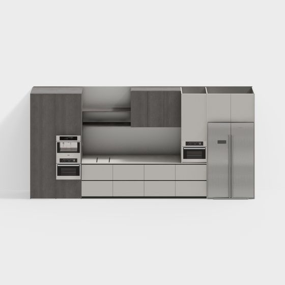 Modern Minimalist Kitchen Cabinet Door Set 3D model