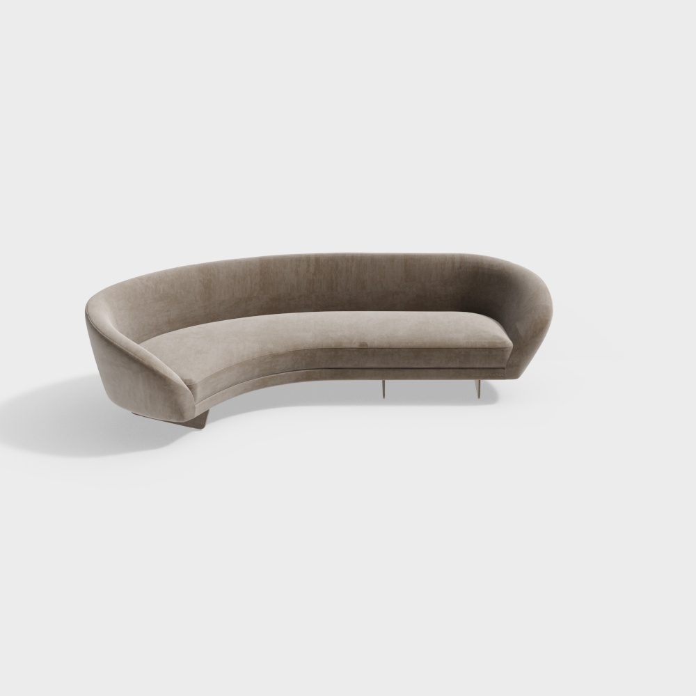 Sleek Streamlined Sofa 3D Model – Velvet Upholstery