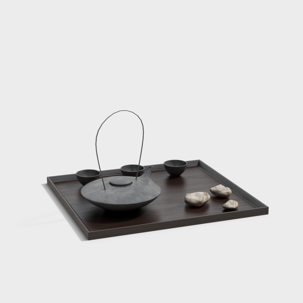 Elegant Zen Tea Set 3D Model – Low-Poly Ceramic & Wood