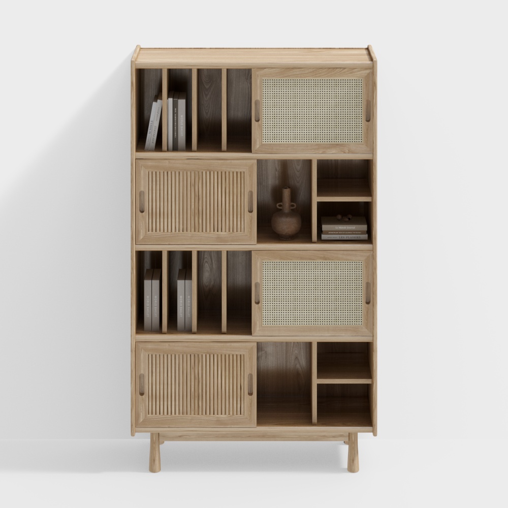 Nordic Style Bookshelf 3D Model – Minimalist Wood Design