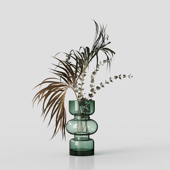 Stylish Low Poly Glass Vase with Greenery 3D model